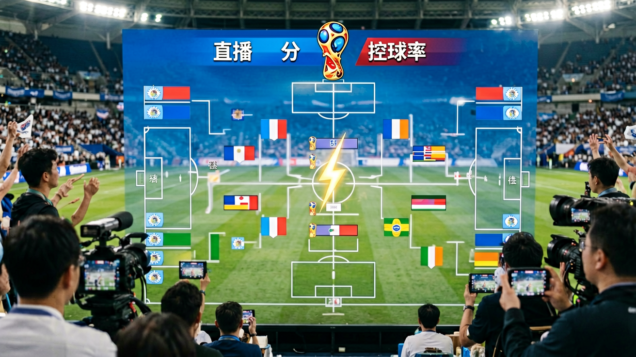 2026世界杯直播画面、比分弹窗、控球率图表等场景展示